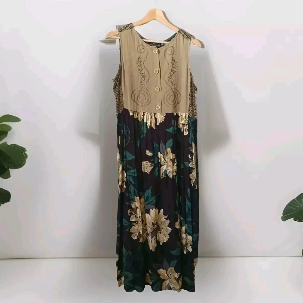 Vintage floral midi/maxi dress Carole Little  Bohemian whimsical 8 Cottagecore